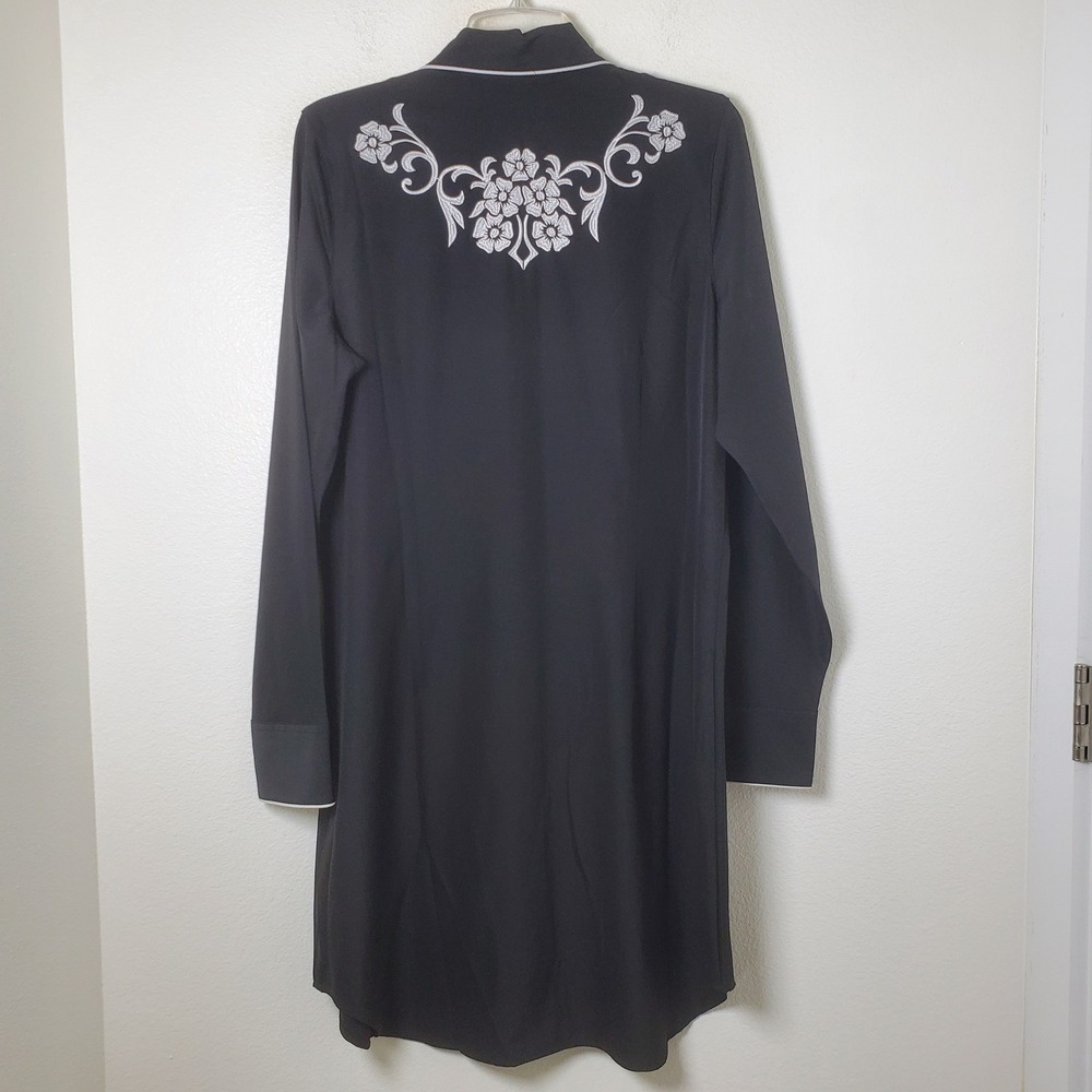 Roper Western Shirt Dress Black Floral Embroidered Long Sleeve Pearl Snap XL - Picture 3 of 12